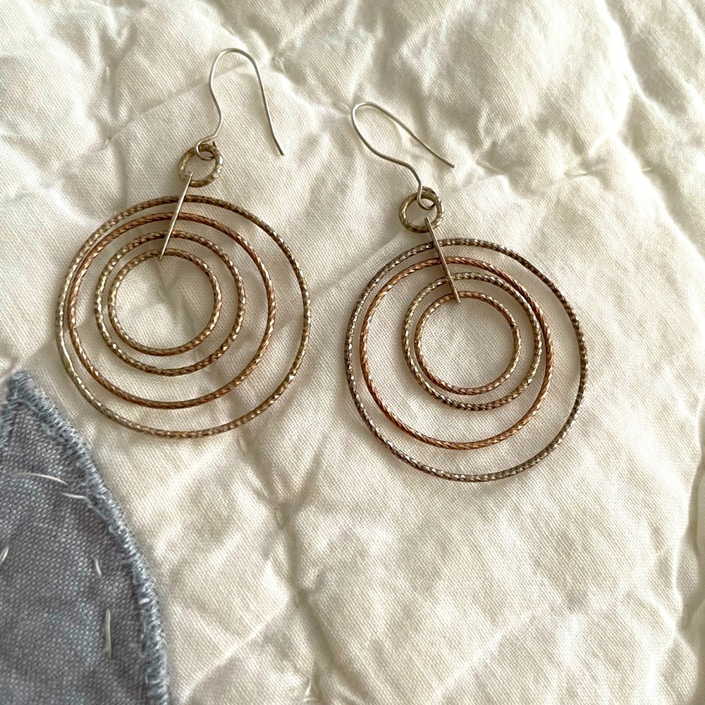 925 silver and rose gold plated multi tone italian multi-circle dangle earrings